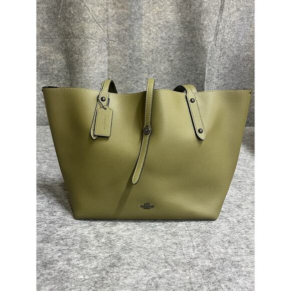Coach Market Tote Bag Green Pebbled Leather‎ Large Turn Lock - Picture 1 of 12